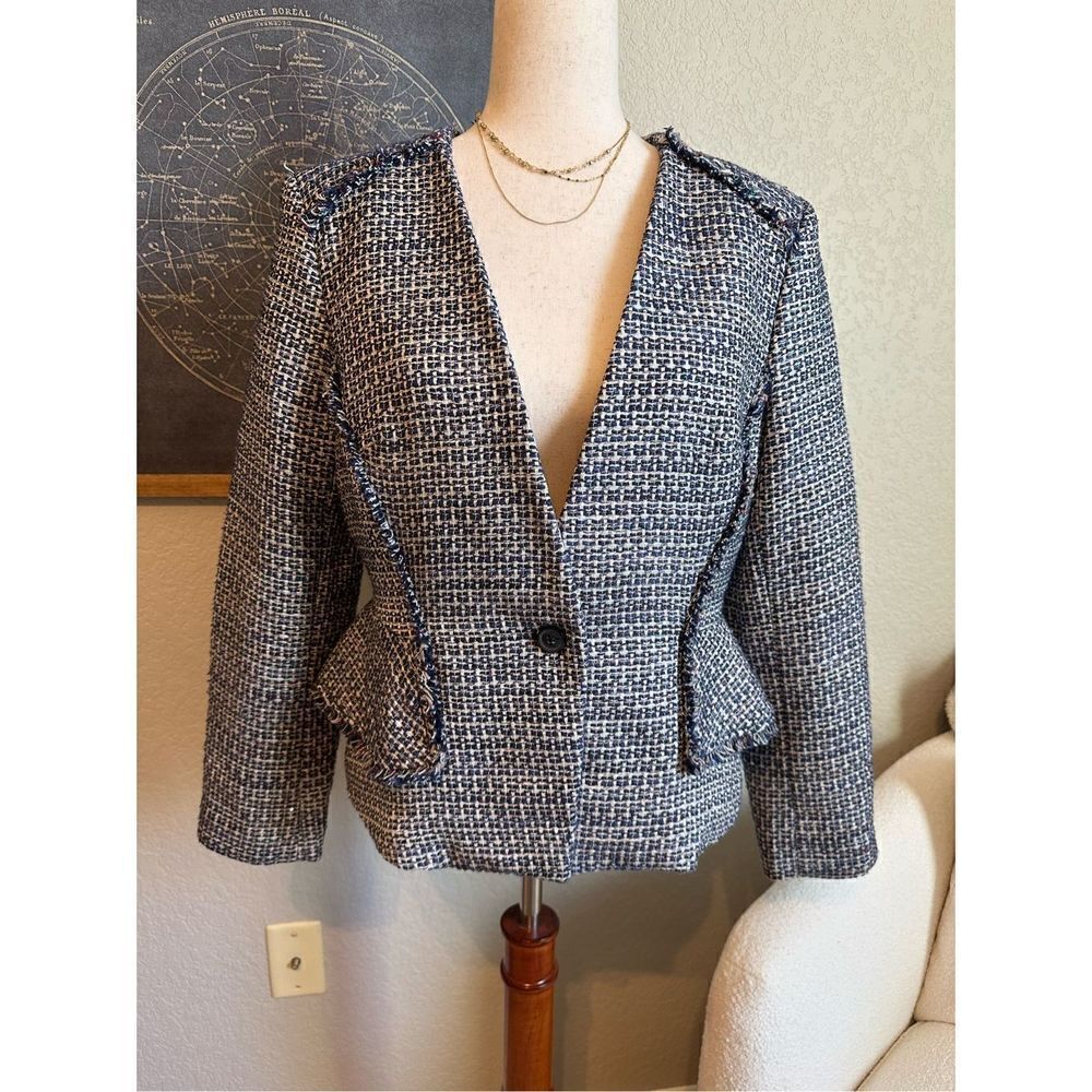 NWT Banana Republic Tweed Peplum Multicolored Long Sleeve Blazer Size 10 677220